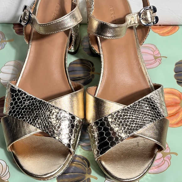 Gold Block Heel Sandals - Picture 5 of 11